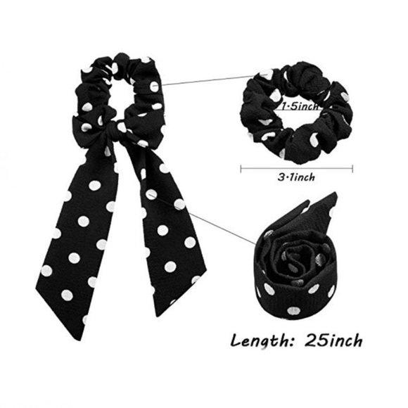 Black Polka Dot Scrunchie Hair Tie Bow Scarf - Picture 4 of 7